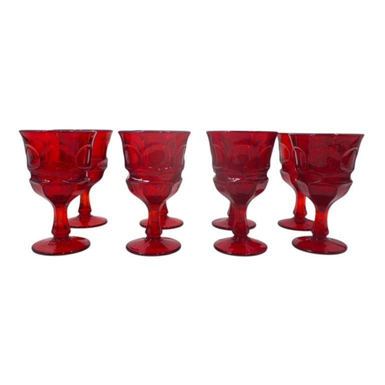 Set of 8 Fostoria Argus Ruby Glass Stemware: Set of Eight Fostoria Argus Ruby Red Glass Stemware. Measures 6-1/2" x 4". Condition: Good condition. Estimate 50 - 150 Domestic shipping Third party