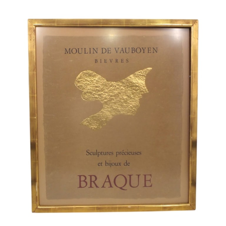 Braque Poster "Moulin de Vauboyen Bievres": Georges Braque (French, 1882-1963) Exhibition Poster "Moulin de Vauboyen Bievres". Unsigned. Framed and presented under glass. Measures 23-1/2" x 19-1/2", frame 28" x 24-1/4". Condition: Good