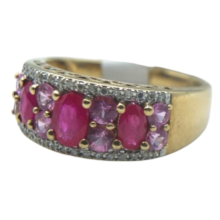 Vintage 10K Diamond, Ruby and Sapphire Ring - 2