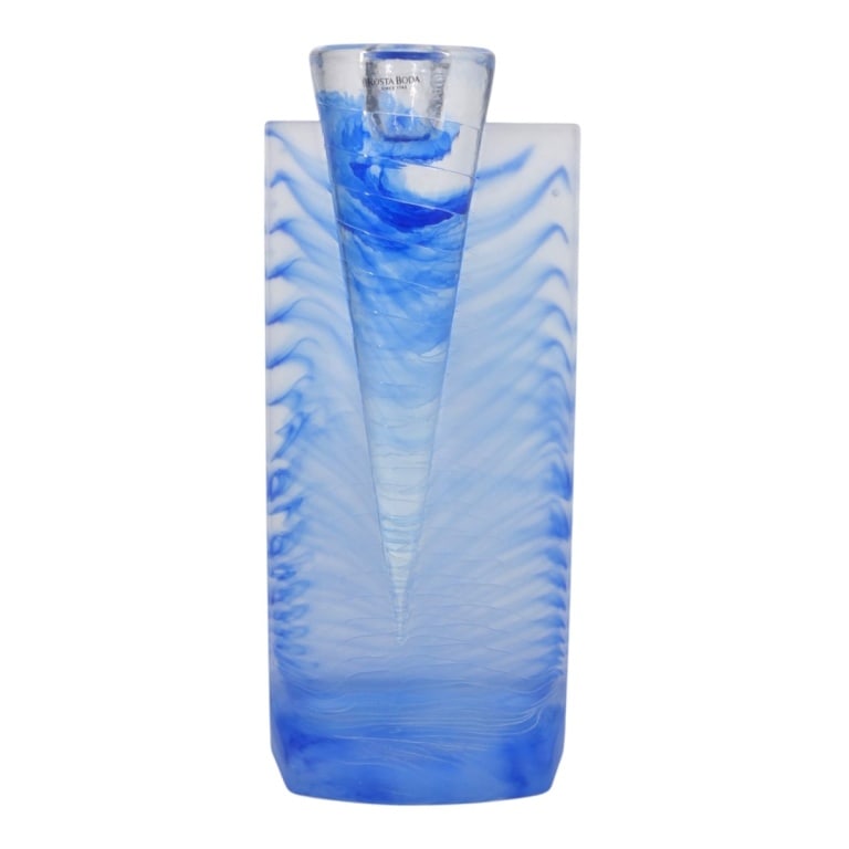 Kosta Boda Blue Ice Age Candle Holder - 11": Kosta Boda Blue Ice Age Candle Holder. Signed and original label. Measures 11" H. Condition: Good condition with no chips or cracks. Estimate 80 - 160 Domestic shipping Third Party
