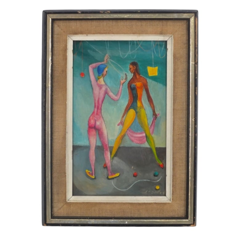 Fred Jones MCM Oil on Board "Two Figures" 1950 (1 of 5)