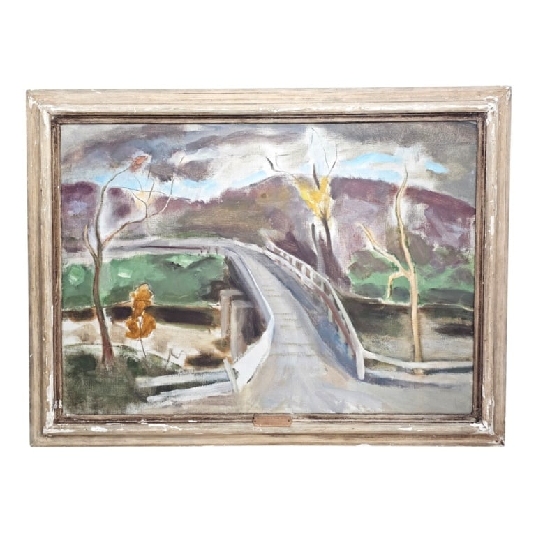 John Gernand Oil/Canvas, Bridge & Tree Forms, 1935 (1 of 3)
