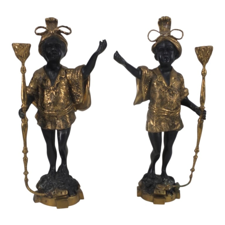 Pr Antique French Bronze Blackamoor Candleholders (1 of 6)