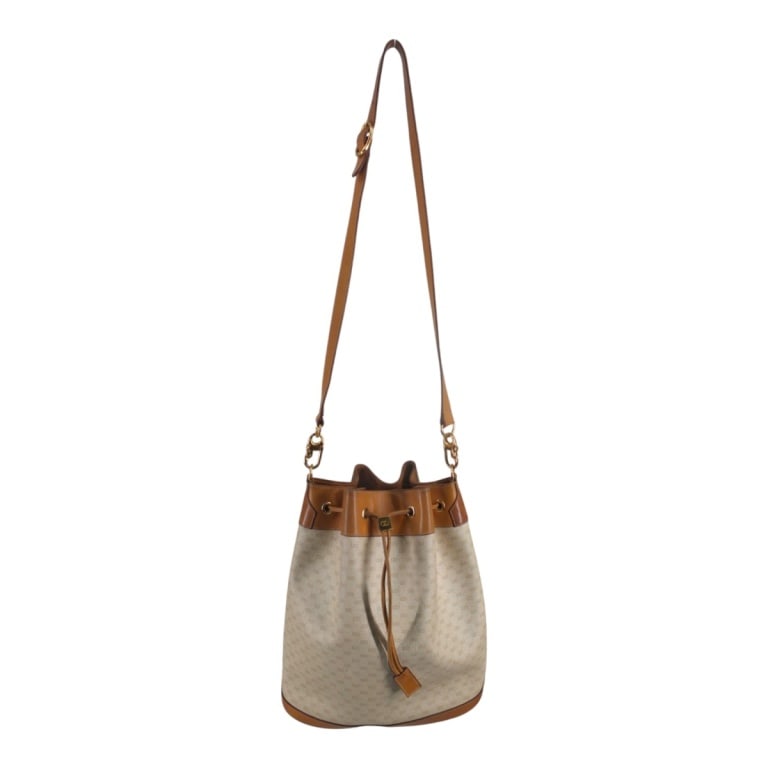 Gucci Micro GG Monogram Cream Canvas Bucket Bag: Gucci Micro GG Monogram Cream Canvas Bucket Bag. Tan leather and gold tone hardware, brown canvas interior, adjustable strap. Labeled appropriately, serial #001-115-4793. Measures 12-1/4" x 11" x 5". 
