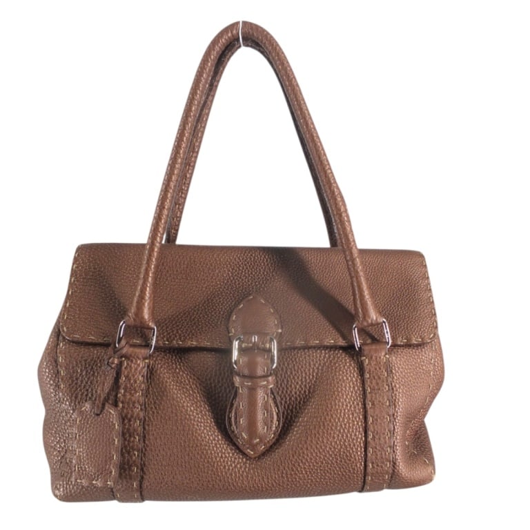 Fendi Selleria Linda Brown Pebble Leather Hand Bag (1 of 4)