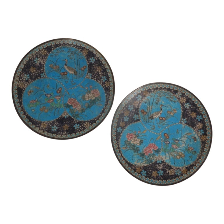 Pair Antique Chinese Cloisonne Chargers (1 of 3)