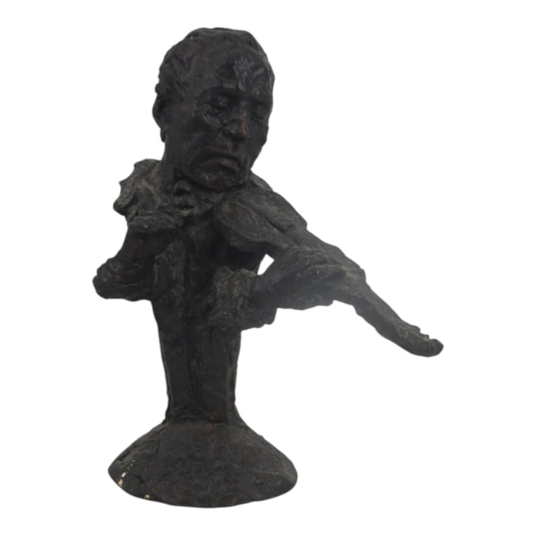 Vintage Mane Katz Style Bronze Figure "Violinist": Vintage Mid-Century Mane Katz Style Bronze Figure "Violinist". Unsigned. Measures 10-1/2" x 9". Condition: Good condition consistent with age and storage. Estimate 100 - 300 Domestic shipping Third Pa