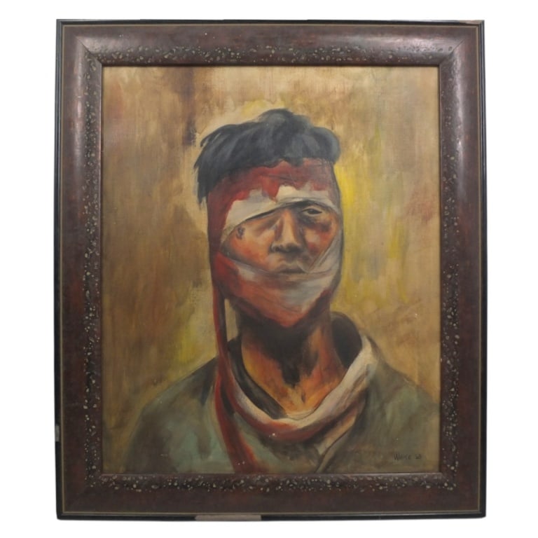 Mid Century Expressionist Oil/Canvas, Injured Man (1 of 2)