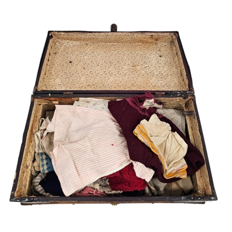 Antique Doll Trunk With Assorted Doll Clothes - 5