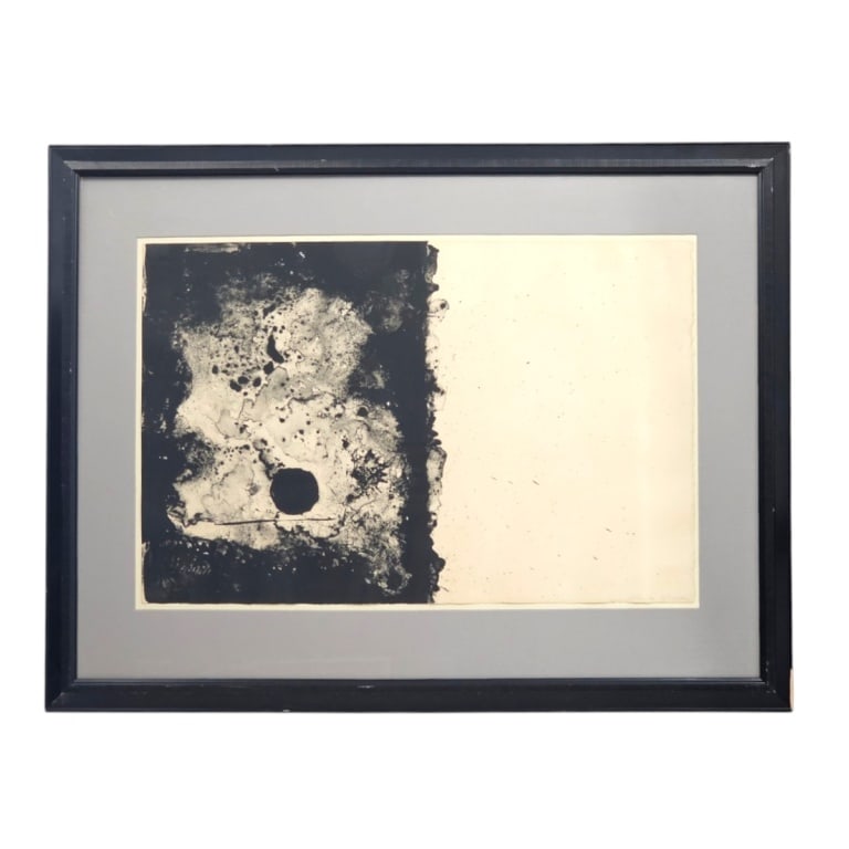 Sheila Isham Lithograph "I CHING": Sheila Isham (American, b. 1927) Abstract Expressionist Lithograph "I CHING". Pencil signed lower right. Full sheet measures 15-3/4" x 24", frame 24-3/4" x 32-1/2". Condition: Lightly toned or in
