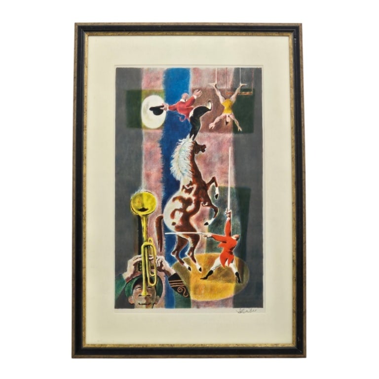 Georges Schreiber Lithograph "Center Ring": Georges Schreiber (1904-1977) Lithograph "Center Ring". Pencil signed lower right. Framed and under glass. Measures 23-3/4" x 14-1/4" (sight), frame 32-1/4" x 22-1/4". Condition: Good condition.