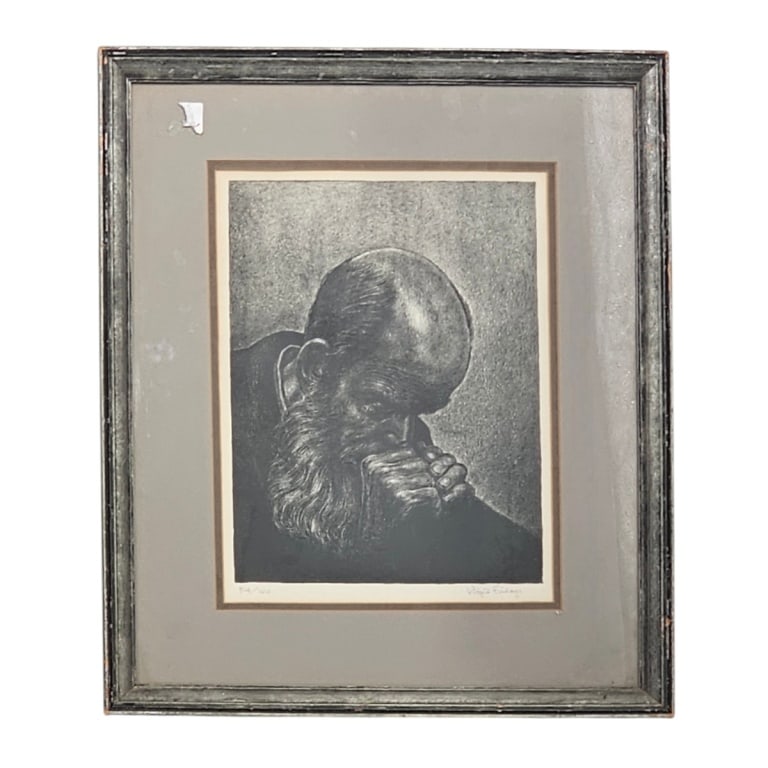 Virgil Finlay Lithograph "Pensive Man": Virgil Finlay (american, 1914-1971) Lithograph "Pensive Man". Pencil signed and numbered 54/100 in lower margin. Framed and under glass. Measures 12-3/4" x 9-3/4" (sight), frame 19-3/4" x 16-3/4".