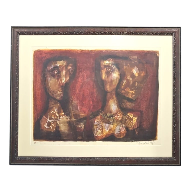 Georgi Daskaloff Color Lithograph "Two Women": Georgi Daskaloff (Bulgarian, 1923-2005) Color Lithograph "Two Women". Pencil signed and numbered 52/140. Framed, under glass. Measures 20" x 26-1/2" (sight), frame 28-1/2" x 34-3/4". Condition: Good