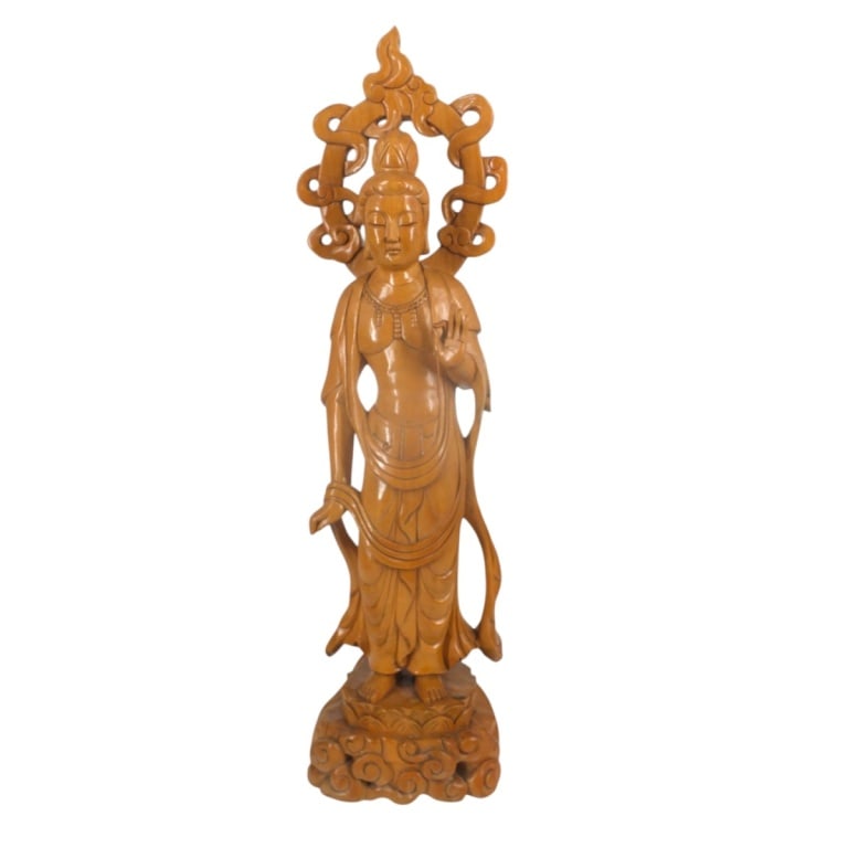 Large Chinese Carved Boxwood Guanyin Figure (1 of 5)