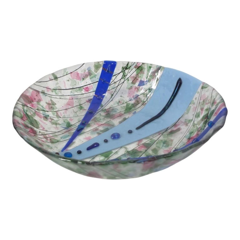 Marilyn Catlow (20/21st century): Marilyn Catlow (20/21st century) Large Multicolor Art Glass Centerpiece Bowl. Signed. Measures 3-1/2" x 13". Condition: Good condition. Estimate 60 - 120 Domestic shipping Third party