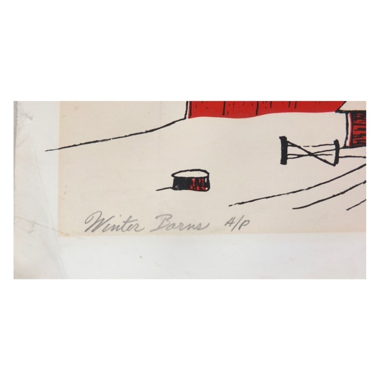 Thomas M Johnson Lithograph, Winter Barns '73 - 3