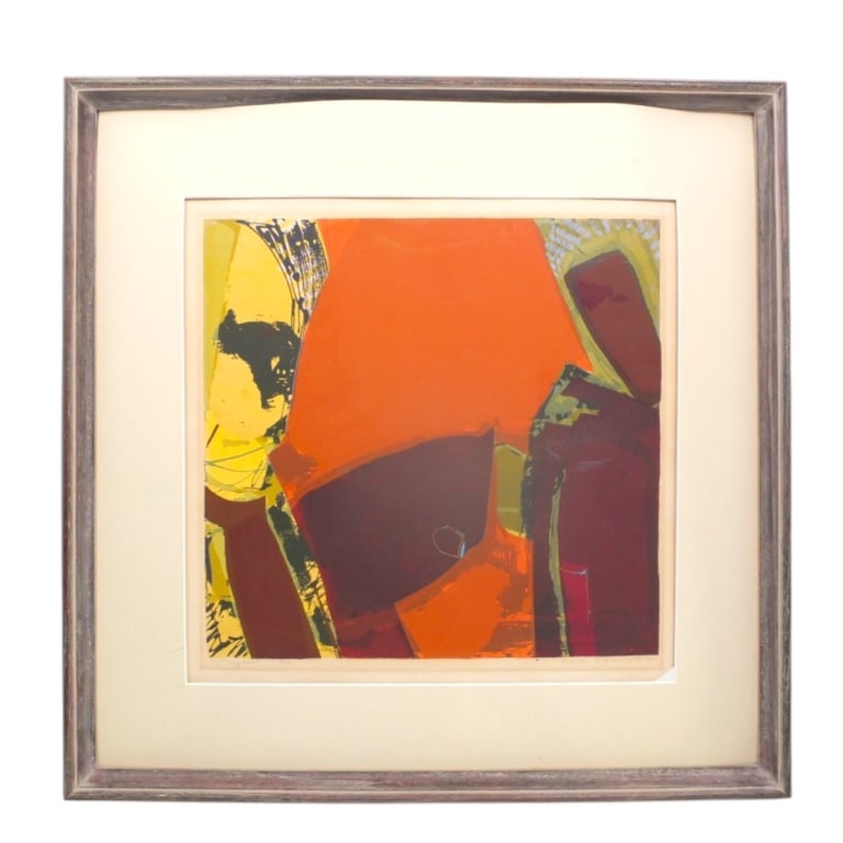 Thom Seawell Color Lithograph "Players" 1960: Thom Seawell Color Lithograph "Players". Pencil signed, titled and numbered 5/14, dated 1960. Framed, no glass. Measures 17-1/2" x 18" (sight), frame 26" x 27". Condition: Toning, mat buckled in frame
