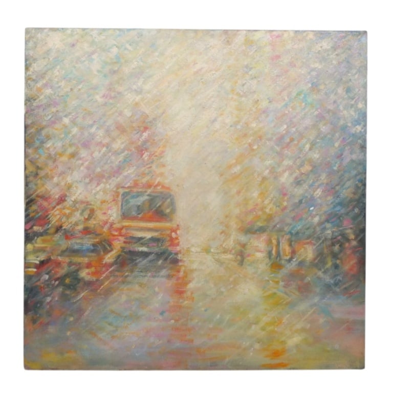 Sandra Rubel Oil on Canvas "Snowy City Street" (1 of 2)