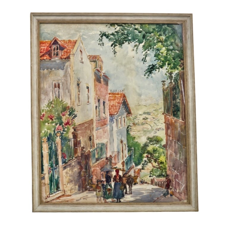 Susan Brown Chase W/C "Italian Mountain Village": Susan Brown Chase (American, 1868-1948) on paper "Italian Mountain Village, 1928". Signed and dated lower left. Framed and under glass. Measures 21-1/4" x 17-1/4", frame 23-3/4" x 19-3/4". Condition: