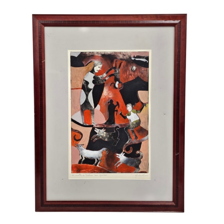 Style of Francisco Toledo Gouache on Paper: Style of Francisco Toledo (Mexican, 1940-2019) Gouache on paper "Yo mate a todas las perros". Titled and pencil signed illegibly lower margin. Framed, no glass. Measures 16-1/4" x 10-1/4" (sight),