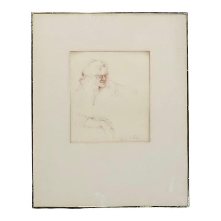 3 Postmodern Ink Sketches "Portraits": 3 Postmodern Ink Sketches "Portraits". Signed illegibly lower right, each inscribed to verso with titles and dates 1976, 1978, 1980. Framed and under glass. Frames measure 20" x 16". Condition: Toning