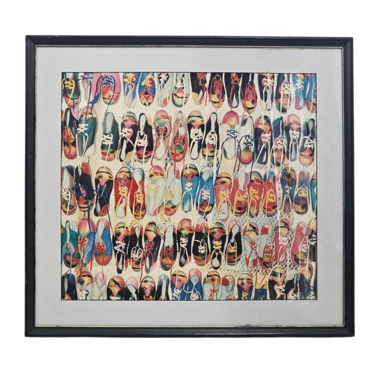 Pop Art Photo "Sneaker Collage": Pop Art Photo "Sneaker Collage". Unsigned. Framed and under glass. Measures 21-1/2" x 22-3/4" overall including frame. Condition: Good condition. Estimate 20 - 40 Domestic shipping Third Party