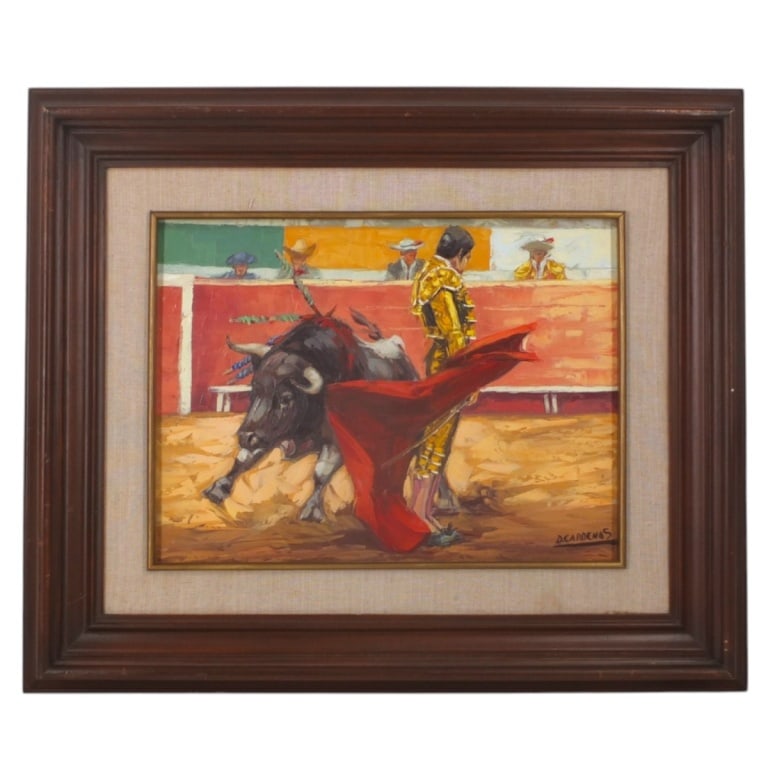 David Cardenas (20th Century): David Cardenas (20th Century) Oil on Canvas "Bullfighter" Signed Lower Right. Sight 11-3/4" x 15-3/4". Frame 20-1/2" x 24-1/2". Condition: Good condition. Estimate 100 - 300 Domestic shipping Third