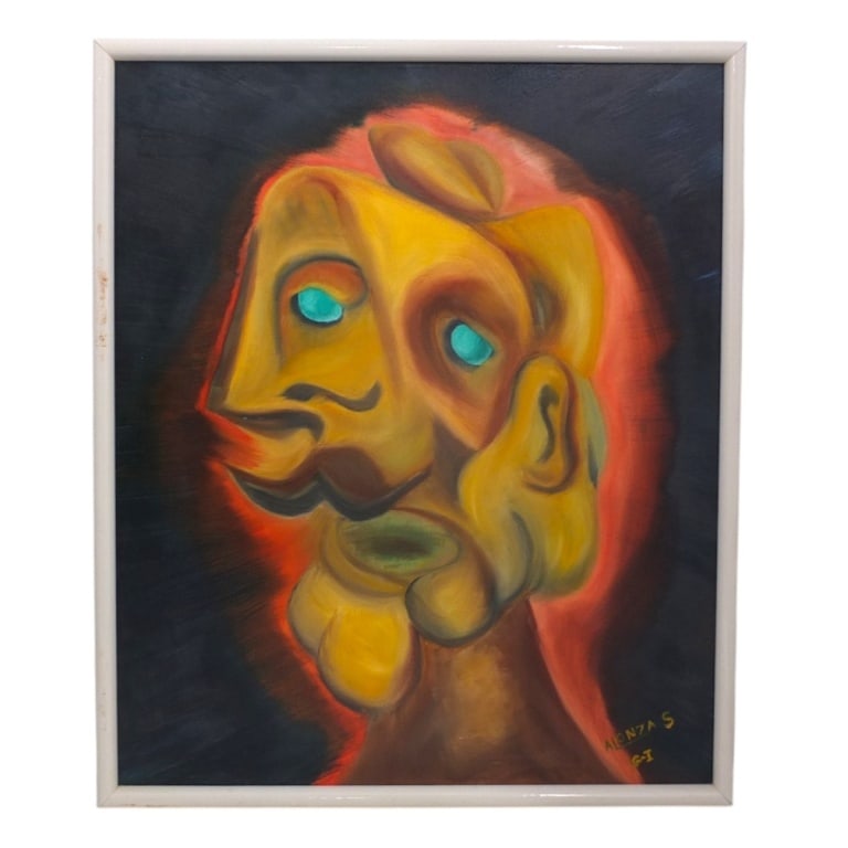 Alonza S. Modern Acrylic/Canvas Abstract Portrait: Modern Acrylic on Canvas "Abstract Portrait". Signed Alonza S G-I lower right. Measures 24" x 20", frame 25" x 21". Condition: Good condition. Estimate 100 - 300 Domestic shipping Third Party