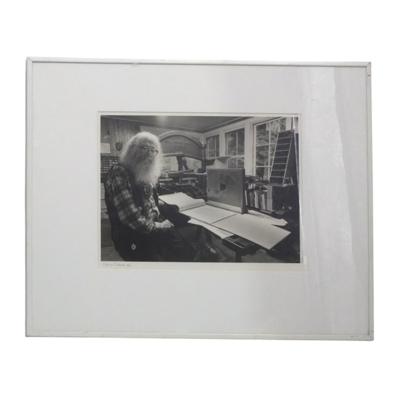 Chris Felver Black & White Photograph "Printmaker": Chris Felver (American, b. 1946) Black & White Photograph "Printmaker". Pencil signed and dated '82; Nevada Museum of Art label affixed to verso. Framed and under glass. Measures 9" x 12" (sight), fra