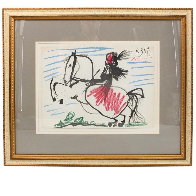 Pablo Picasso, Spanish (1881 - 1973): Pablo Picasso, Spanish (1881 - 1973) Offset Lithograph on Paper "Toros Y Toreros" Signed in the Plate. Sheet measures 10-1/2" x 14-1/2". Frame measures 20-1/2" x 24-1/2". Condition: Good Condition.