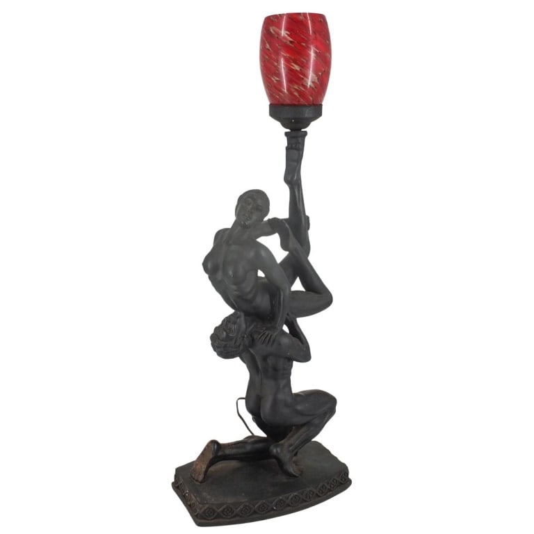 Vintage Art Deco Style Lamp: Vintage Art Deco Style Composition Nude Figural Lamp. Overall measures 30-1/4" x 11-1/8" x 6-3/4". Condition: Good condition. Estimate 100 - 200 Domestic shipping Third party