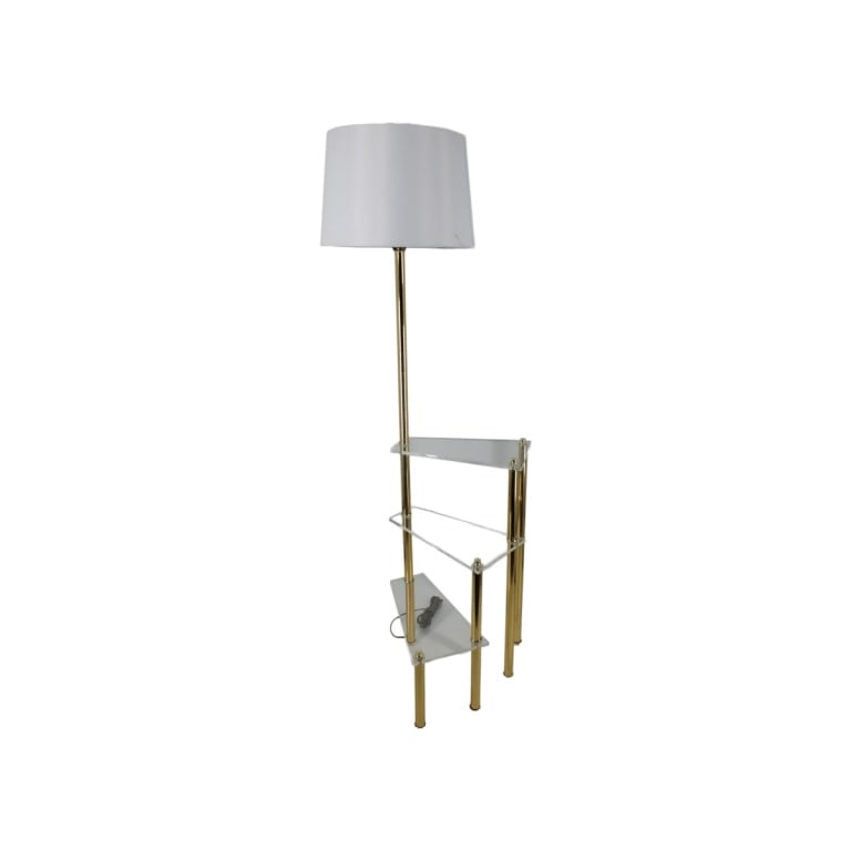 Mid Century Lucite Floor Lamp: Mid century Lucite "stairway to heaven" floor lamp with brass mounts. Measures 56-1/2" x 14" x 16-1/2". Condition: Good condition. Estimate 100 - 300 Domestic shipping Third party