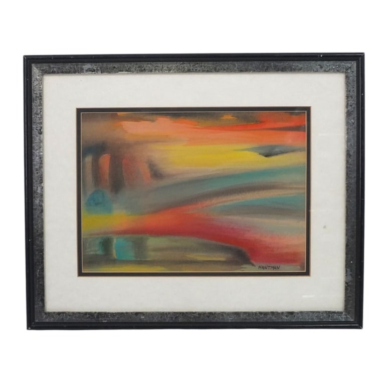 Att: Murray Hantman, Abstract Watercolor: Attributed to: Murray Hantman, American (1904-1999) Watercolor on paper "Abstract". Signed lower right. Framed and under glass screen. Measures 8" x 11-1/2" (sight), frame measures 14-1/4" x 17-1/4"