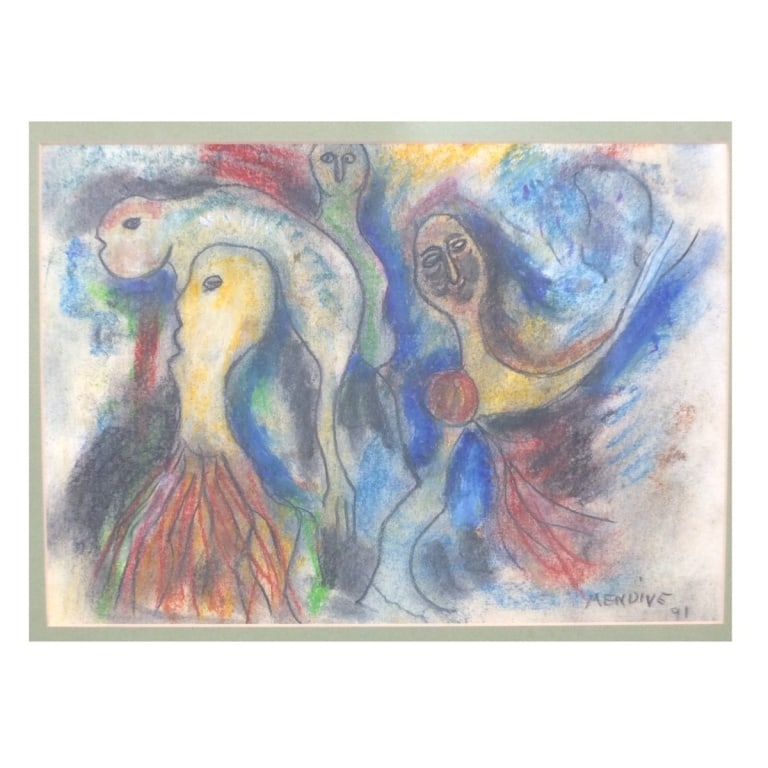 Signed Manuel Mendive Pastel/Paper "Figures" - 2