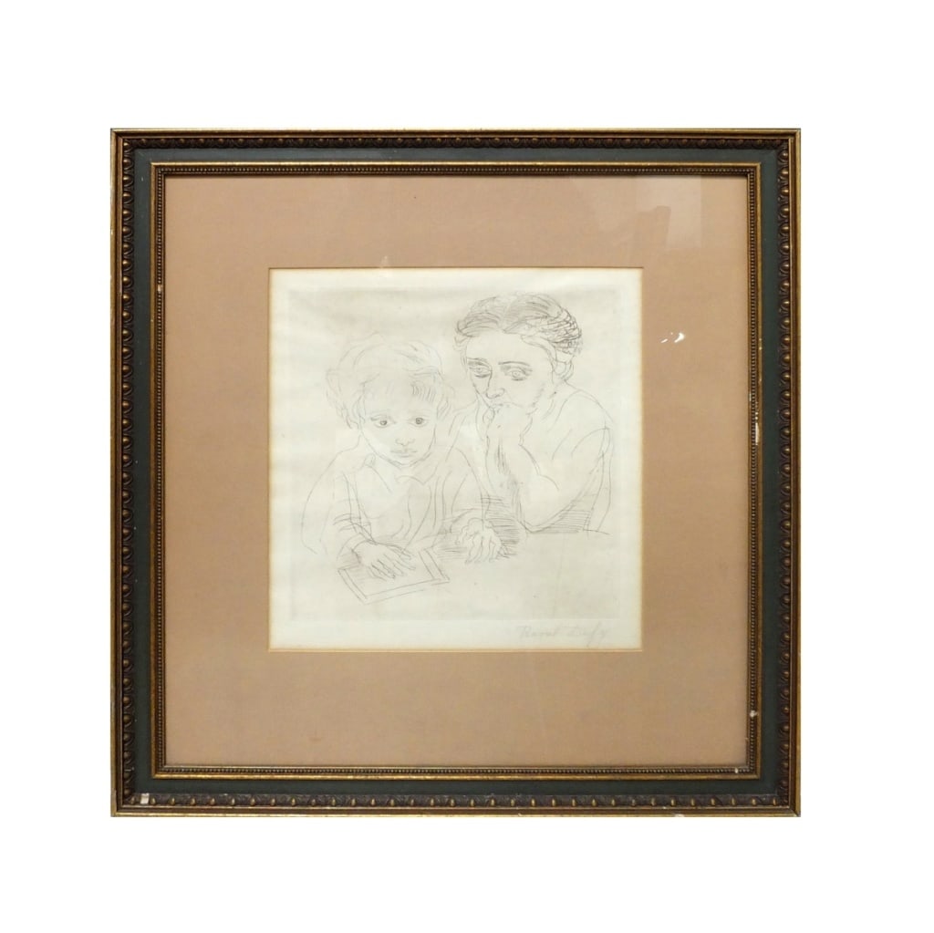 Raoul Dufy, French (1877 - 1953): Raoul Dufy, French (1877 - 1953) "Henriette Et Sa Mere" Etching on Paper, Signed Lower Right. Measures 12-1/2" x 11-1/4". Frame measures 25-5/8" x 23-1/4". Condition: Good condition. Estimate 100 -