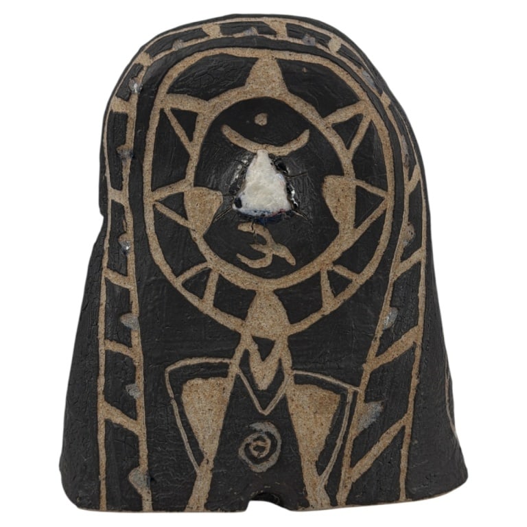 Abstract Tribal Pottery Sculpture: Abstract Tribal Pottery Sculpture. Unsigned. Measures 9-1/4" H x 8-1/2" x 5". Condition: Good condition. Estimate 100 - 300 Domestic shipping Third Party