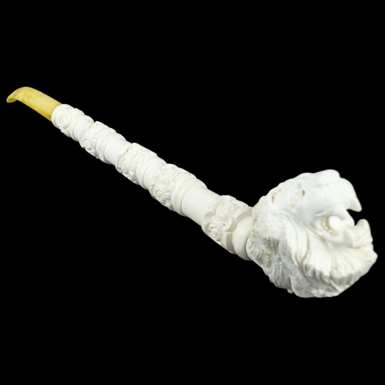Vintage Meerschaum Pipe: Vintage Lion Head Meerschaum Pipe. Measures 14-1/2" x 2". Condition: Good condition. Estimate 20 - 60 Domestic shipping Third party