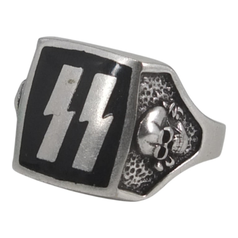 Mens German WWII Officers Skull Ring: Mens German WWII Waffen SS Officers Runics and Skull Ring. Size: 9.5. Please be advised: This item has not been authenticated by an independent expert, and the seller makes no representations or