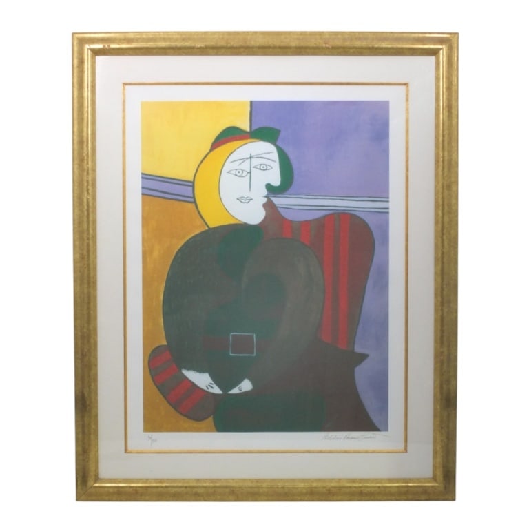 Collection Domaine Picasso Litho "Red Armchair": After Pablo Picasso, Spanish (1881-1973) Color Lithograph "Woman in the Red Armchair" from Collection Domaine Picasso. Pencil signed and numbered 30/300. Well framed and matted, presented under glass