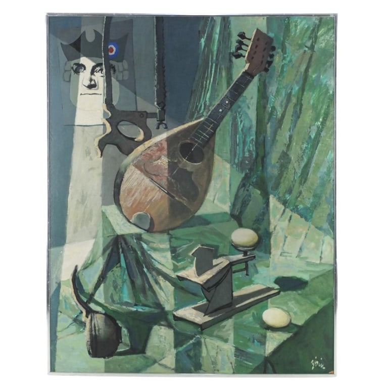 Martin Jack Zipin, American (1920 - 1991): Martin Jack Zipin, American (1920 - 1991) Oil on Masonite Board "Still Life with George Washington" Signed Lower Right. Inscribed en verso. Sight measures 29-1/2" x 23-/12". Frame measures 30-1/4" x 2