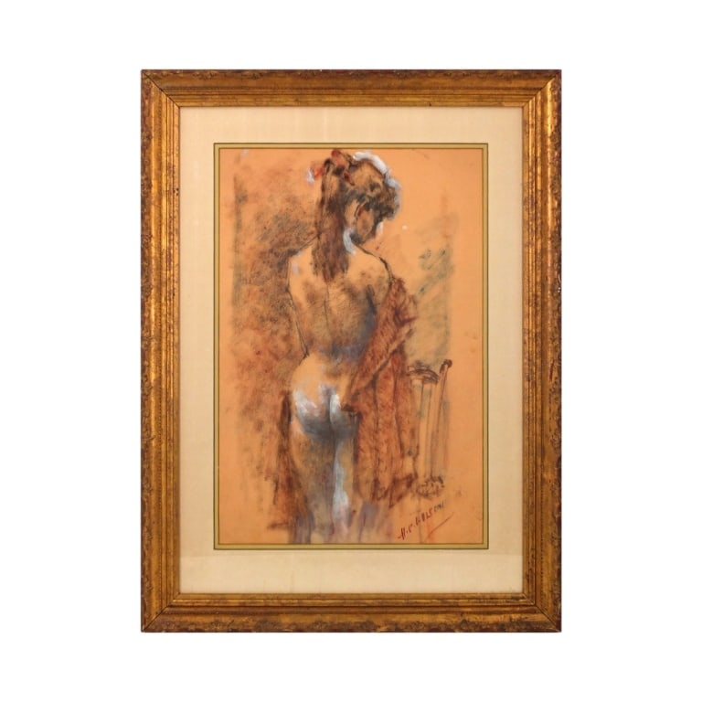 Vintage Pastel on Paper "Nude" Signed HC Olson: HC Olson (20th C) Pastel on paper "Nude". Signed lower right. Framed and presented under non-glare glass screen. Measures 21" x 14" (sight), frame measures 30" x 22-1/2". Condition: Good condition. Es