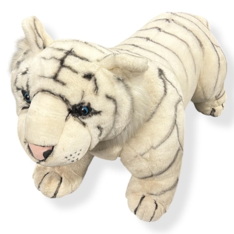 HUGE Stuffed White Tiger Plush Toy: HUGE Stuffed White Tiger Plush Toy. Large enough for a child to ride on. Unsigned. Measures 20" H x 38" L. Condition: Good pre-owned condition. Estimate 100 - 300 Domestic shipping Third Party
