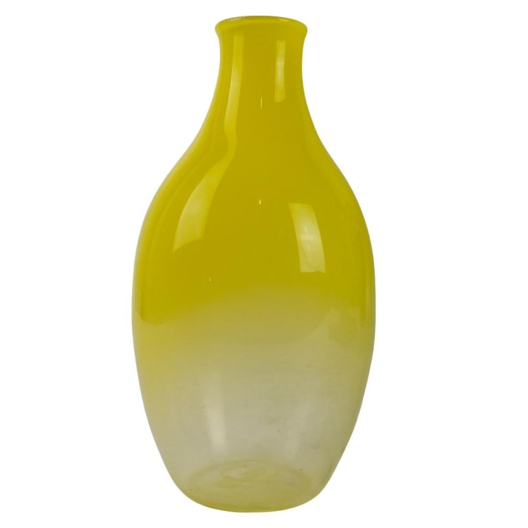 Vintage Hand Blown Glass Vase: Vintage Hand Blown Yellow Color Glass Vase. Signed and Dated 1997. Measures 7-1/2" x 3-3/4". Condition: Good condition. Estimate 100 - 300 Domestic shipping Third party