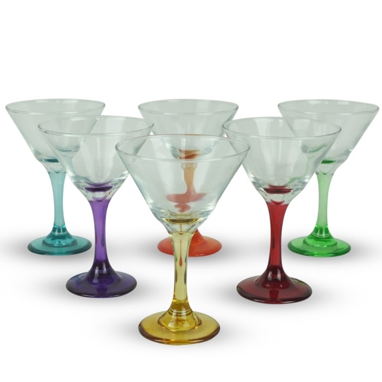 Set of Vintage Wine Glasses: Set of Six Vintage Multi Color Glass Wine Glasses. measures 6-1/2" x 4-3/8". Condition: All in good condition Estimate 50 - 150 Domestic shipping Third Party