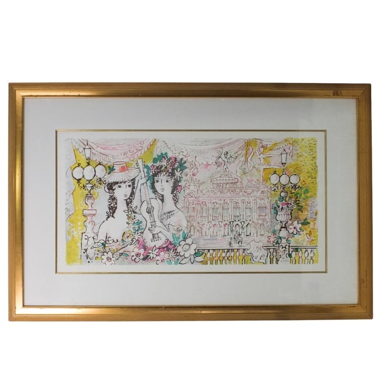 Charles Cobelle, French (1902 - 1998): Charles Cobelle, French (1902 - 1998) Lithograph on Paper "Guitarist" Signed and Numbered 355/500. Sight measures 16-1/2" x 32". Frame measures 28-1/4" x 43-1/2". Condition: Good condition. Estimate