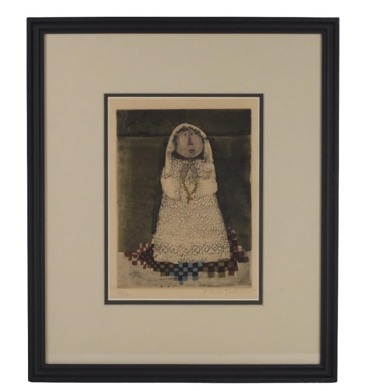 Graciela Rodo Boulanger Etching "First Communion": Graciela Rodo Boulanger, Bolivian / French (Born 1935) Etching on Paper "First Communion" Signed and Numbered 89/120. Measures 10-1/2" x 7-3/4". Frame measures 18-7/8" x 16". Condition: Toning or in