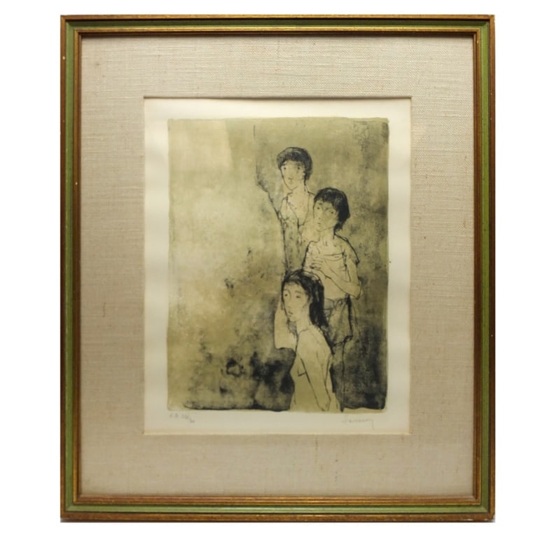 Jean Jansem Lithograph "3 Children": Jean Jansem, French (1920 - 2013) "3 Children" Artist Proof Lithograph on Paper, Pencil Signed and Numbered E.A. 26/30. Measures 13-1/4" x 10". Frame measures 22-1/4" x 19-1/4". Condition: Toning or i