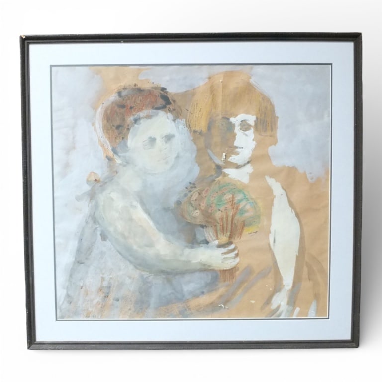 Manner of Leonor Fini Gouache "Two Figures": Manner of Leonor Fini, Argentine (1907 - 1996) Gouache on paper "Two Figures". Unsigned. Framed, matted and presented under non-glare glass. This piece has not been examined out of the frame.