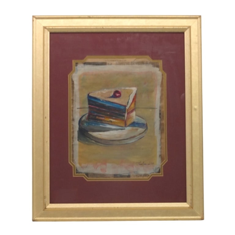 Wayne Thiebaud Mixed Media "Piece of Cake": Possibly Wayne Thiebaud, American (1920-2021) Mixed Media of Watercolor on 1977 Las Vegas newspaper "Piece of Cake". Signed and dated 1977 lower right. Framed and presented under glass screen.