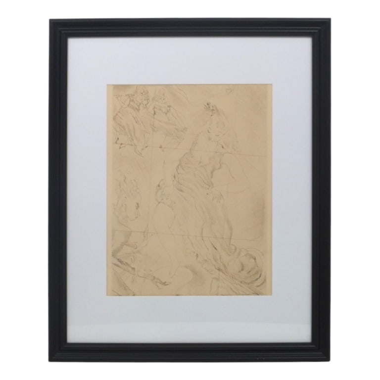 After Jules Pascin Etching "Cinderella": After Jules Pascin (Bulgarian, 1885-1930) Etching "Cinderella". Unsigned. Framed under glass. Measures 13-1/2" x10-1/2" (sight), frame 22" x 18". Condition: Good condition. Estimate 60 - 120 Domestic